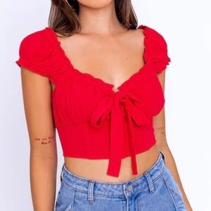 Missguided red ruffle crop top size 6 retro pinup peasant milk maid festival